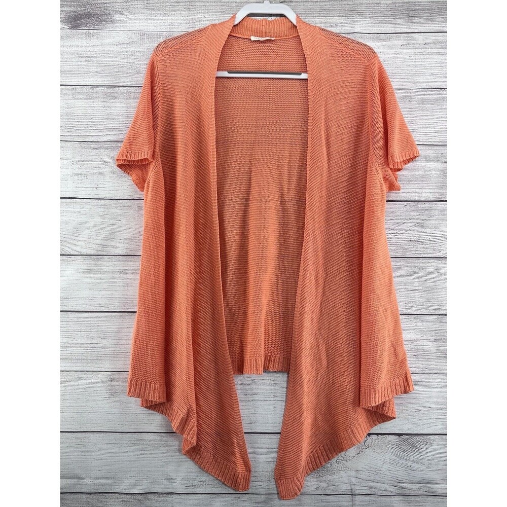 Eileen Fisher  Waterfall‎ Cardigan Sweater Short Sleeve Coral 100% Linen Size M